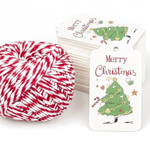 Weihnachtsanhänger mit Schnur, 100 Stück Weihnachtsgeschenke Tags für Geschenke Frohe Weihnachten Etiketten Wohnkultur Geschenkverpackung Urlaub Geschenke Paket