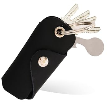 Bodesa Valore Sac à clés de qualité supérieure en cuir véritable, étui à clés avec extracteur de caddie, organiseur de clés pour 1 à 6 clés, porte-clés avec décapsuleur, noir, 7,3 x 3,5 x 1,5 cm