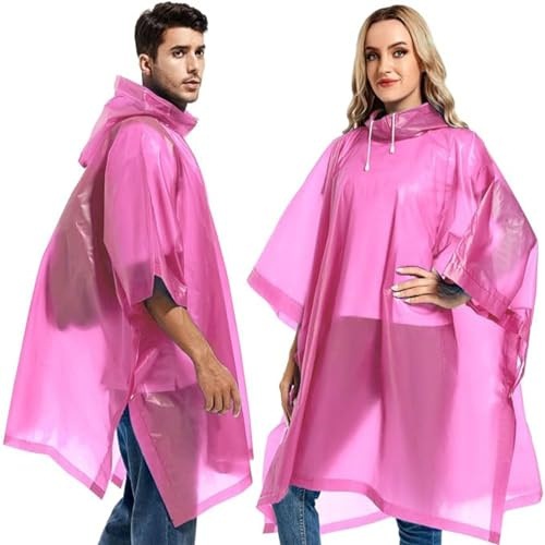 GUKOY Reusable Rain Ponchos for Adults, 2 Pcs Raincoats (Pack of 1) Emergency for Women Men with Hood Pink