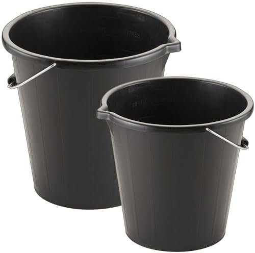 Black 14 Litre Plastic Bucket 3 Gallon Water Storage Cement Mixing Bucket With Strong Metal Handle Multipurpose For Cleaning, Builders, Animal Feed & Water (1)