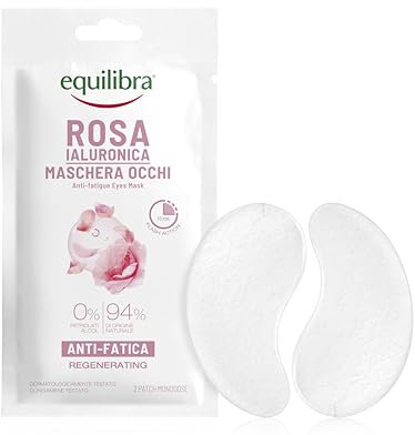 Equilibra, Patch Occhi, Azione Anti-fatica Contro Occhiaie e Borse, 2 Patch, con Estratto di Rosa Damascena, Acido Ialuronico ad Alto, Medio e Basso Peso, Caffeina, ed Estratto di Centella