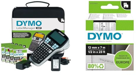 DYMO LabelManager 420P Beschriftungsgerät im Koffer & Original D1-Etikettenband | schwarz auf transparent | 12 mm x 7 m | selbstklebendes Schriftband | für LabelManager-Beschriftungsgerät