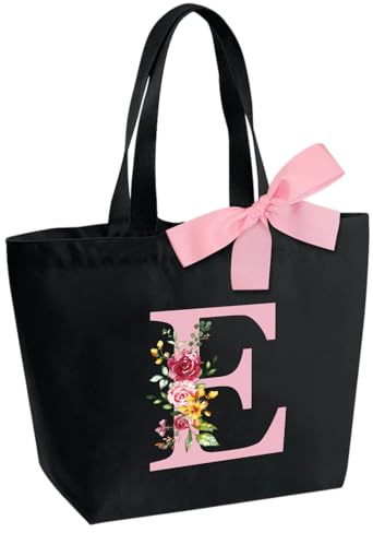 Borsa Tote Bag con Iniziale, Borsa Shopper con Papillon, Borsa Donna Personalizzata con Nome, Regali per Donna, Amica, Sposa Damigella D'onore, Mamma, Compleanno, Nozze, Natale, San Valentino(E)