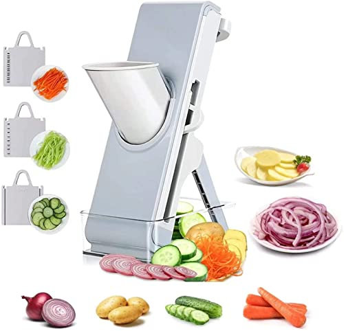 CVNIMV Food Slicer Mandolin, for Vegetables Cutting Frozen Meal or Sausages Meat Cutter with Container, Safe Slicer with Container, Thickness Adjuster Multi Blades