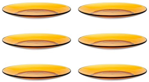 Acan Tradineur - Pack de 6 Platos de Postre, Vidrio, Modelo LYS, Resistentes, vajilla de Cocina, Aptos para lavavajillas (Ámbar - Ø 19 cm)