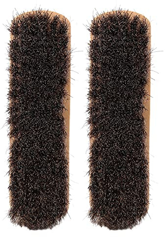 Wooden Horsehair Shoe Brush, 2-Pack Natural Horsehair Bristles & Solid Wood Handle for Leather Shoe Care, Polishing, Oiling, Dust Removal, Shining Dress Shoes and Boots(Large size in wood color)