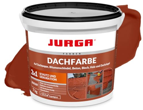 JURGA Dachfarbe 7 Kg Ziegelrot (≈17,5m²) 2 in 1: Deko & Schutz, Sockelfarbe, Betonfarbe, UV- und Witterungsbeständig, Hohe Elastizität, Einfache Anwendung, LF-frei, Innen- und Außenrenovierfarbe