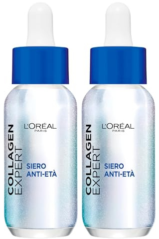 L'Oréal Paris Anti-Aging Gesichtsserum Collagen Expert Dreifache Wirkung reduziert Falten fördert Elastizität und versorgt die Haut mit Feuchtigkeit, geeignet für empfindliche Haut, 2 Flaschen à 30 ml