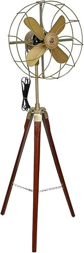 ANTIQUEMEDIEVAL Modern and Collectible Antique Fan with Wooden Tripod Stand