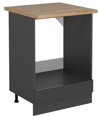 Vicco Herdumbauschrank R-Line, Herdschrank, Anthrazit Hochglanz, 60 cm, AP Eiche