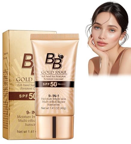Sunscreen BB Cream SPF50+ PA+++, Gold Schnecken BB Creme mit LSF – Make-up, Feuchtigkeitspflege und Abdeckung in Einem – 40g, Schützt vor UV-Strahlen und Verleiht einen Strahlenden Teint (Natürlich)