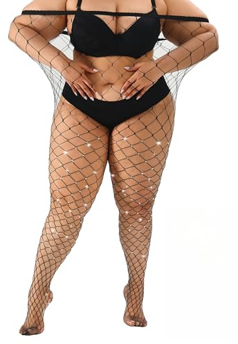 ANNTXL Plus Size Fishnet tights Glitter stockings Sparkly Pantyhose Leggings for women-Black