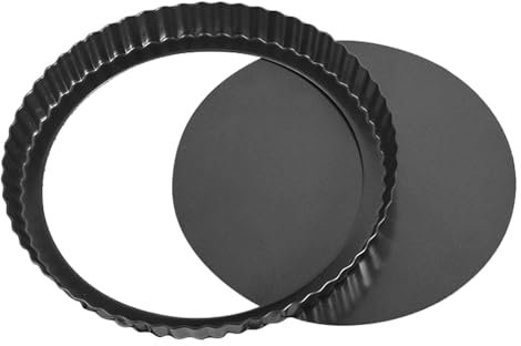 Rixotix Moule à quiche anti-adhésif de 22 cm avec base amovible, moule à tarte profond cannelé pour tarte, flans et tartelettes – Comprend des mini moules à tarte (22 cm, couleur : noir)