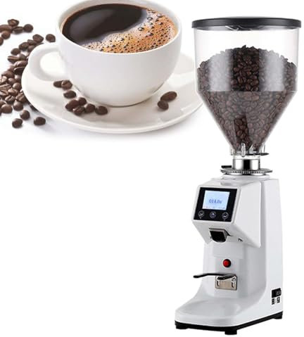 Molinillo De Café De Muelas Planas Silencioso, 19 Niveles De Molienda, Molinillo De Espresso ElectróNico Comercial, Con Pantalla TáCtil, MáQuina De Café Profesional,White-500G