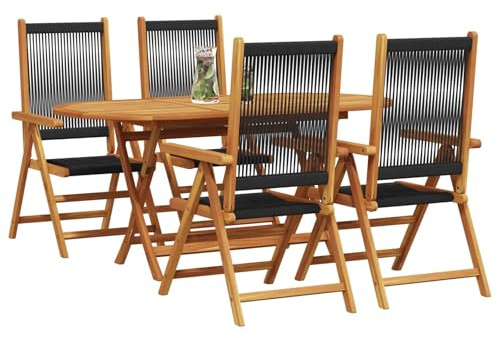 vidaXL Garten Essgruppe 5 pcs Schwarz Massivholz Akazie, Garten und Terrasse, modernes Outdoor-Essensemble, Akazienholz-Sitze für entspannte Abende, gemütliche Möbel