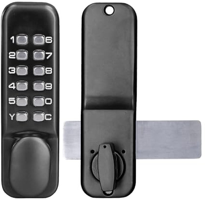 Digital Door Lock, Deadbolt Mechanical Combination Lock, Chrome Latch Keyless Entry Door Lock, Anti Theft Codes Lock for Bidirectional Gate Glass Door (Black)