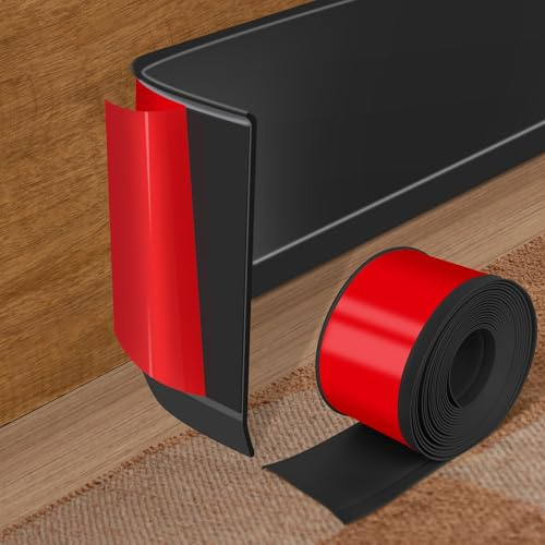 Vinyl Baseboard Molding Trim 10cm x 6.1m Peel and Stick Baseboard Trim Flexible PVC Cove Base Moulding Self-Adhesive Trim for Garage Bathroom Cabinet Floor Walls, Black