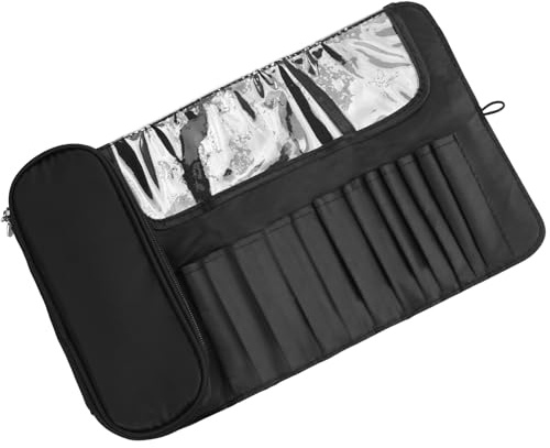 Bärbar hopfällbar makeupborstväska, multifunktionell förvaring av kosmetika makeupborsthållare för resor (svart), Svart, Modern