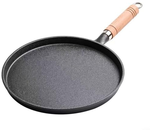 CWOQOCW Poêle à crêpes en fonte avec poignée en bois antiadhésive avec répartition de la chaleur 20 cm, 23 cm, 26 cm (20)
