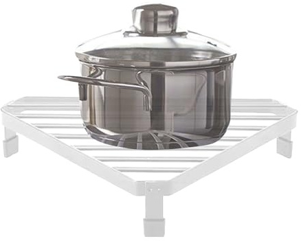 Corner Kitchen - Space-Saving Triangular Pan Stand, Modern Worktop Storage Solution, Anti-Skid Silicone Base, Robust Abdominal Construction, Compact Frying Holder, Messy