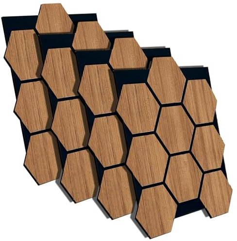 AS Country Stone® Akustikpaneele Holz | 4x Stück - 80cm x 65cm | echtes Holz | Effektive Schalldämmung für Büro | Wandpaneele für mühelose Montage | Ideale Deko für Büros | Wandpaneele Akustikplatten