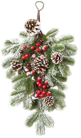 LOLIPPYY Weihnachtliche Rattan Türhänger mit Dekorativen Künstlichen Tannenzapfen Festliche Weihnachtsbaum-deko Realistische Winterliche Türzweige für Stimmungsvolle Adventsdeko