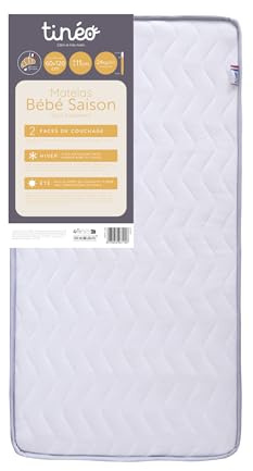 Tinéo - Babymatratze Season 60 x 120 x 11 cm – Babymatratze – 2 Seasons – 1 Sommerseite – 1 Seite Winter – Keine Behandlung – Dichte 24 kg/m