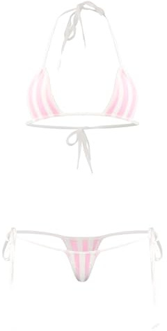 ABAFIP Women's Cute Striped Micro Lingerie set Halter Tiny Bra Mini G-string Panty Japanese Extreme Bikini Light Pink X-Small