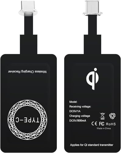 Adaptador Qi Tipo C para Carga Inalámbrica 5V 1000mA, Receptor Universal Delgado Compatible con Samsung Galaxy, Huawei, Xiaomi, Google Pixel y Otros Smartphones USB-C
