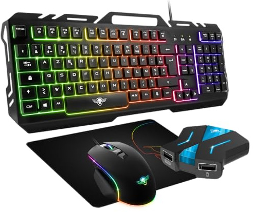 Spirit Of Gamer, Pack Clavier Souris Gamer Filaire RGB + Convertisseur Mannette PS4/PS3/Switch 1 & 2