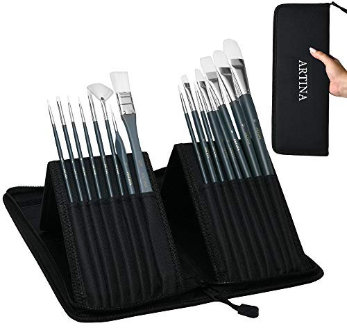 Artina Pinselset Malen Amsterdam – 17 teiliges Pinsel Set mit Tasche in Schwarz – Pinselhalter für Malpinsel Acrylfarben & mehr – Malpinsel Set groß mit Etui