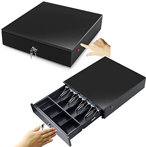 HONEY BEAR Cassetto porta-denaro da 14 pollici per registratori di cassa Acciaio ad elevato spessore, 4 scomparti per le banconote 4 per le monete Apertura a pressione, apertura manuale