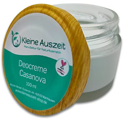 Kleine Auszeit Manufaktur, Deocreme Casanova, hochwirksam ohne Aluminiumsalze oder Alkohol, vegan, palmölfrei und plastikfrei, 100 ml