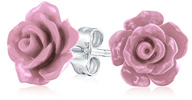 Romantic Delicate Pink Blue Yellow Green Black Purple White Red Floral Blooming 3D Carved 10MM Rose Flower Post Stud Earrings For Women Teen Lightweight