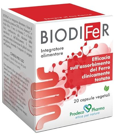 Prodeco Pharma PROBIOTIC+ Biodifer 20 Capsule - Integratore Alimentare Ferro, Vitamina C, Acido Folico e Lactobacillus Plantarum