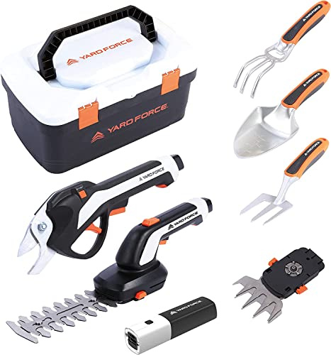 Yard Force Vita Hand Tool Set for Gardens and Balconies with Portable Box and Lithium Ion Battery - HX V06S, black (HX V06S-UK)