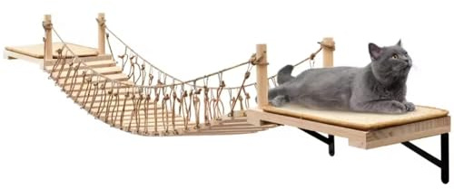 A.FATI Wall-Mounted Cat Roped Bridge Long for Indoor Cats, Cat Wall Shelves for Sleeping, Playing, Climbing, Wooden Cats Bed and Perches with Sisal Scratch Mat