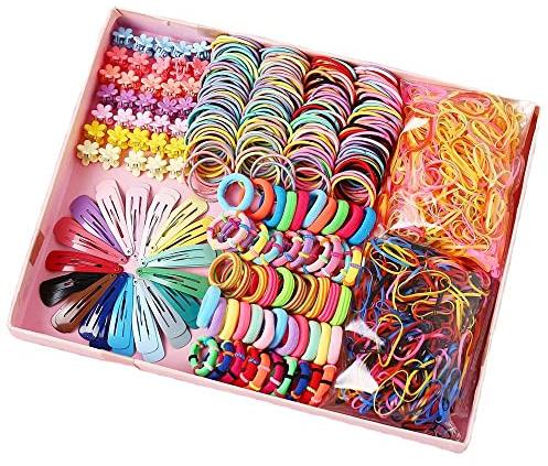 FRIUSATE 880 pieces Girls Hair Accessories, Flower Hair Clip Elastic Rubber Hair Ties Hair Clips for Girl