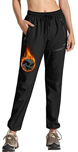 MOCOLY Damen Trekkinghose Thermo Skihose Winter Fleece Gefütterte Softshell Wanderhose Wasserdicht Warm Outdoor Hose Schneehose Langlaufhose Jagdhose Funktionshose Arbeitshose Schwarz 3XL