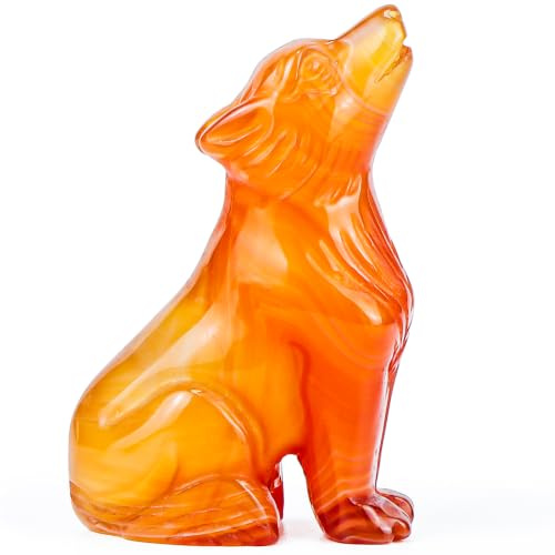 SM SMQARTCRYSTAL 2 Red Banded Carnelian Carved Crystal Wolf Statue and Figurine Ornament Wildlife Animal Wolves Sculpture Wolf Gifts For Men Women