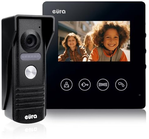 Eura VDP-52A3 ATIRA videoportero intercomunicador 4 Hilos, Monitor Color 4,3 Pulgadas, 2 entradas, Negro, 1 Monitor