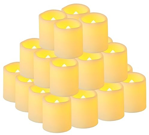 Yakpo Paquete de 36 velas de té sin llama de 1.5 x 1.8 pulgadas, funcionan con pilas, velas votivas LED parpadeantes, velas falsas eléctricas para exteriores, a granel para bodas, Halloween, faroles,