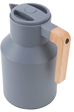 1L Thermal Coffee Carafe, Insulated Vacuum Kettle for Home Office (Gray) | Wood Handle, Double Wall Vacuum Heat Retention, Hot Cold Drink Flask