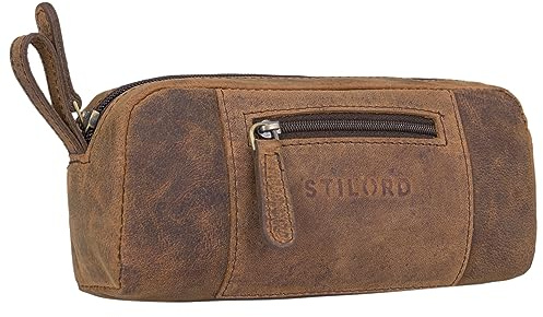 STILORD Ted Kleines Etui Leder Vintage Federmäppchen Schlamperrolle Federmappe Schlampermäppchen Stifterolle Federtasche Federpenal Lederetui für Stifte Echtleder Farbe:Colorado - braun