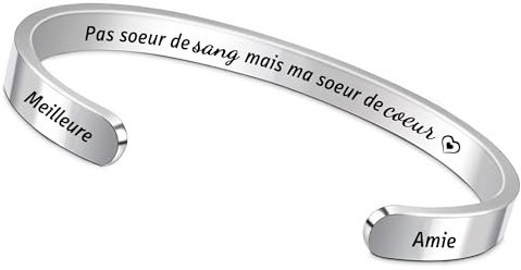 FCZIVA Manchette Bracelets Meilleure Amie Cadeaux de Noël Réglables Amitié Apprécier Citation Femmes Bijoux d'anniversaire Diplôme Accompagner Souvenir Pas Soeur de Sang Mais Ma Soeur de Coeur