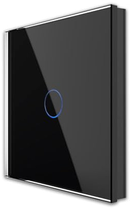 Luxus-Time Funk Lichtschalter im Glasrahmen Aluminiumrahmen Smart Home Schalter Untzerputz Einbau Dosen fernsteuerung Fernbedienung (1-facher Funkschalter mit Batterie zum Nachrüsten, Schwarz-Glas)