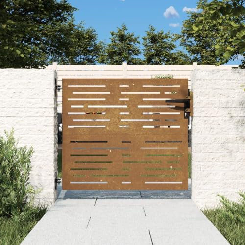 Homgoday Garden Gate, Metal Gate, Garden Door, Fence Door, Garden Gate, Yard Gate, Entrance Gate, Single Gate, Double Gate, Garden Fence, Gate, 85 x 100 cm, Corten Steel, Square Design