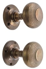 Infinity Decor Antique Victorian Reeded Beehive Mortice Round Door Knobs Set 55mm - Solid Brass Pull Handles Pair for Interior & Exterior Use