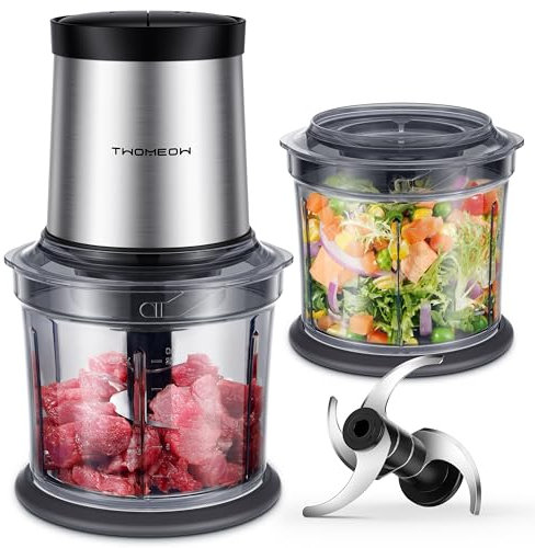 TWOMEOW Mini Chopper 2 Bowls of 1l Capacity Food Processors for Kitchen Garlic Chopper 2-Speed Control 4-Piece Blade 300w for Meat, Smoothie, Onions, Fruit, Vegetables