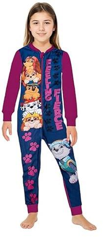 United Labels Paw Patrol Jumpsuit für Mädchen, Blau Pink, 122-128, Fleece Overall Langarm, Einteiler Schlafanzug, Kuschelanzug für Kinder